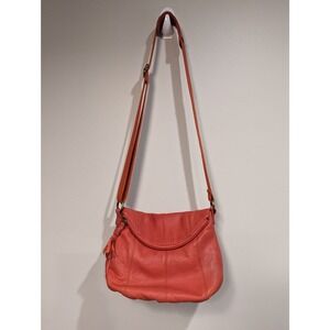 The Sak genuine leather Deena crossbody women's shoulder bag purse flap coral